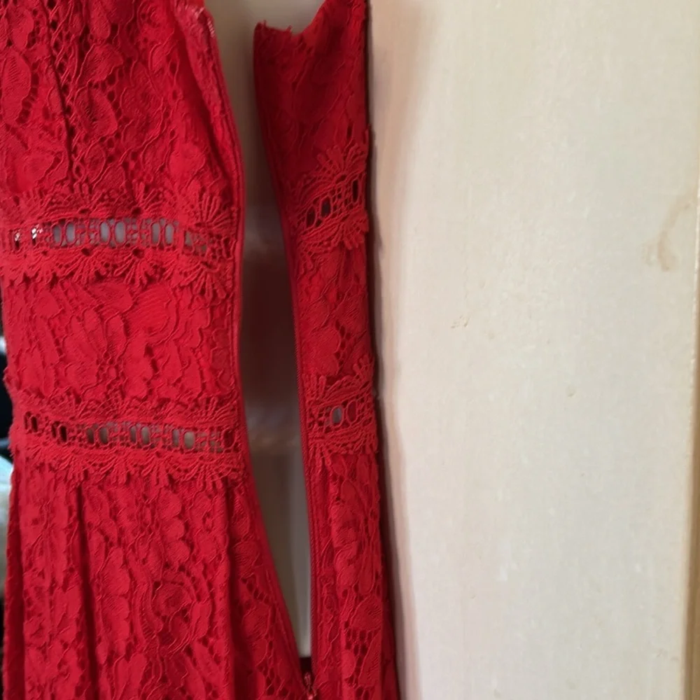 NSR Red lace tea length dress size S - Picture 12 of 13
